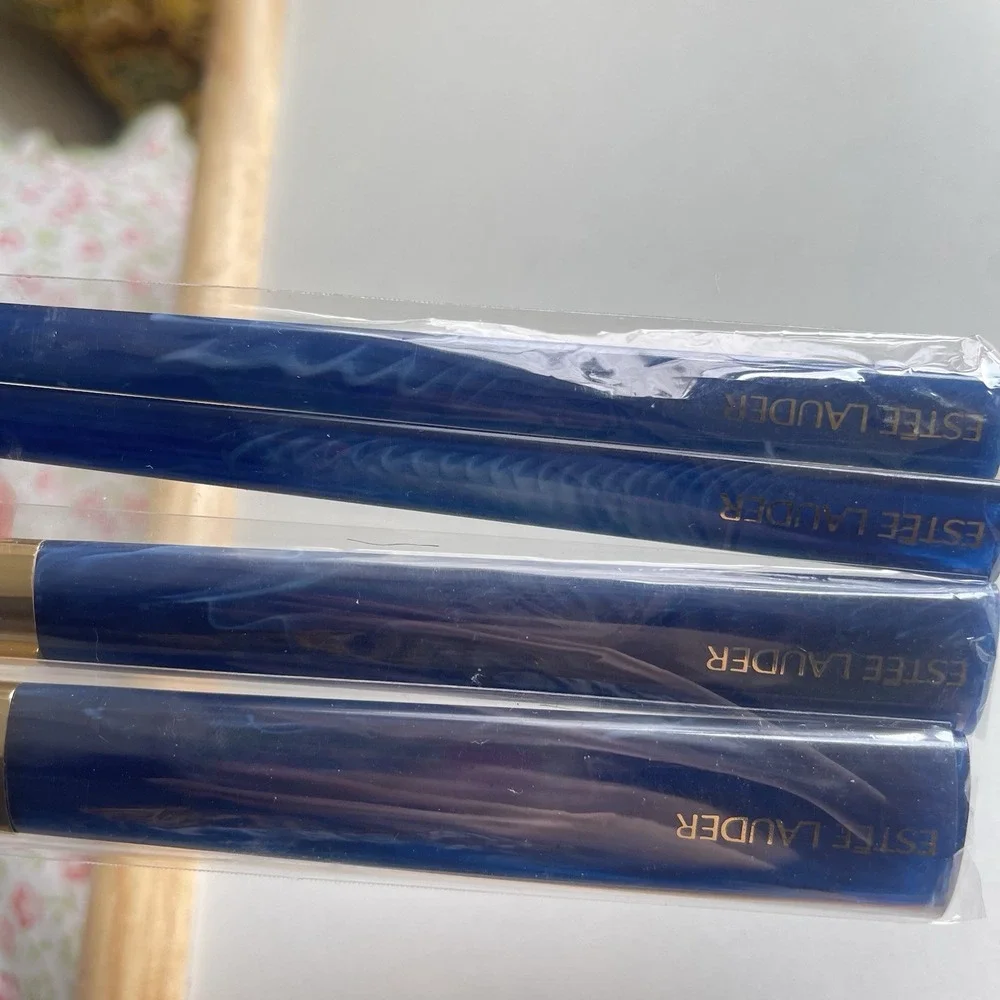Vtg 4 Set Estee Lauder Makeup Brushes Face Cheeks Eyes Powder/Bronzer Blue‎ Gold